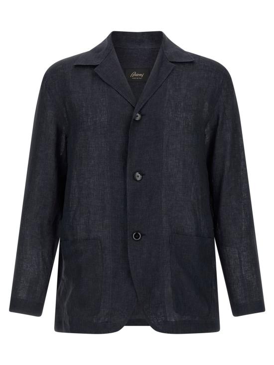  브리오니 수트 자켓 블레이저에서 영감을 받은 린넨 셔츠 블루