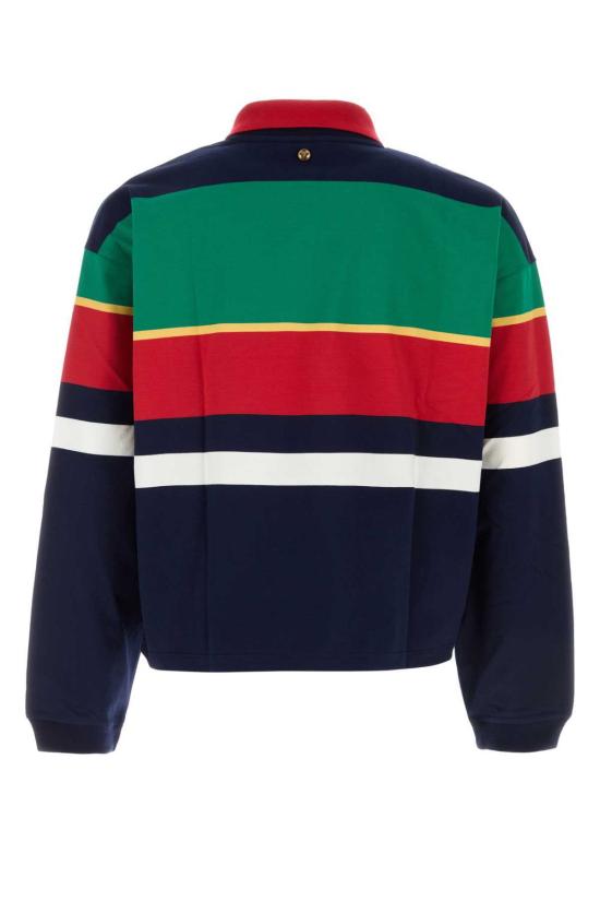  베르사체 폴로 티셔츠 자수 코튼 폴로 셔츠, 밝은 녹색/밝은 노란색/립스틱 레드/잉크/화이트 - VERSACE