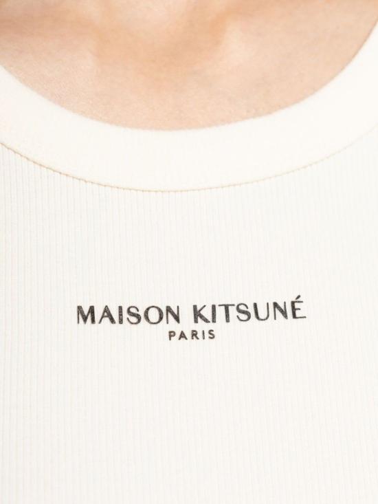  메종키츠네 민소매 티셔츠 메종 키츠네 로고 코튼 탱크탑 베이지 - MAISON KITSUNE