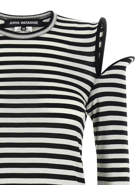  와타나베 준야 긴팔 티셔츠 조각 어깨 티셔츠 (화이트/블랙) - JUNYA WATANABE