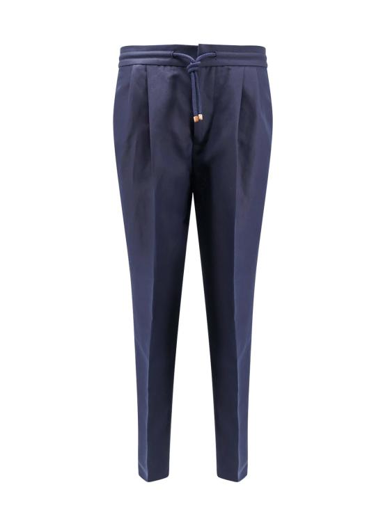  브루넬로 쿠치넬리 스트레이트 팬츠 린넨/코튼 혼방 팬츠 (앞부분 핀 장식, 파란색)