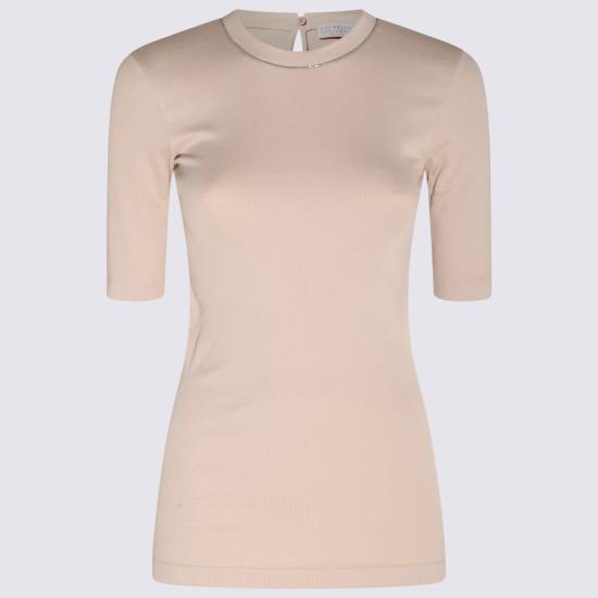  브루넬로 쿠치넬리 반팔 티셔츠 Brunello Cucinelli 코튼 블렌드 티셔츠 베이지