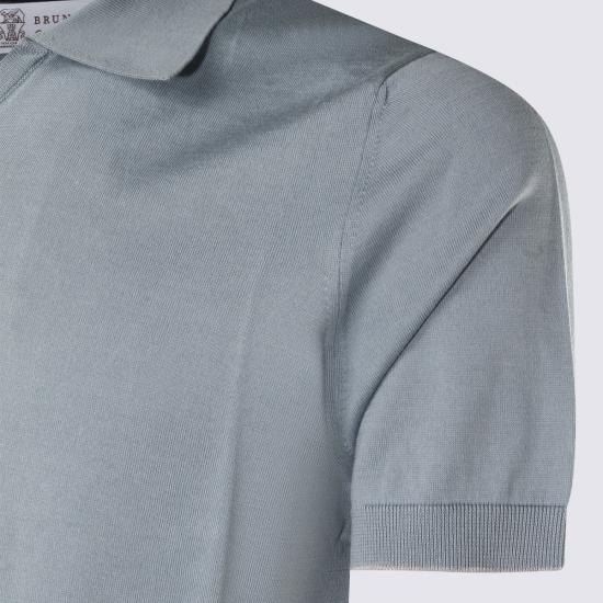  브루넬로 쿠치넬리 폴로 티셔츠 Brunello Cucinelli 코튼 폴로 셔츠 블루 - BRUNELLO CUCINELLI