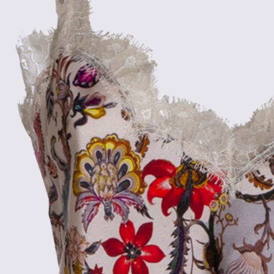  로베르토 카발리 민소매 티셔츠 실크 탑 탱크탑 베이지 - ROBERTO CAVALLI