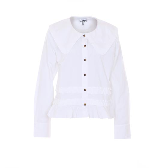 26SS 가니 스트레치 코튼 러플 셔츠 A1040096 ZZ8 White