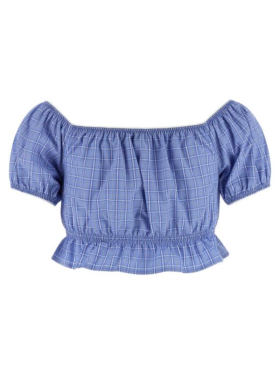 26SS 미우미우 체크 프린트 크롭 탑 MT2188SOOO183AF0076 Light Blue - MIU MIU