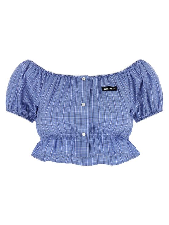 26SS 미우미우 체크 프린트 크롭 탑 MT2188SOOO183AF0076 Light Blue