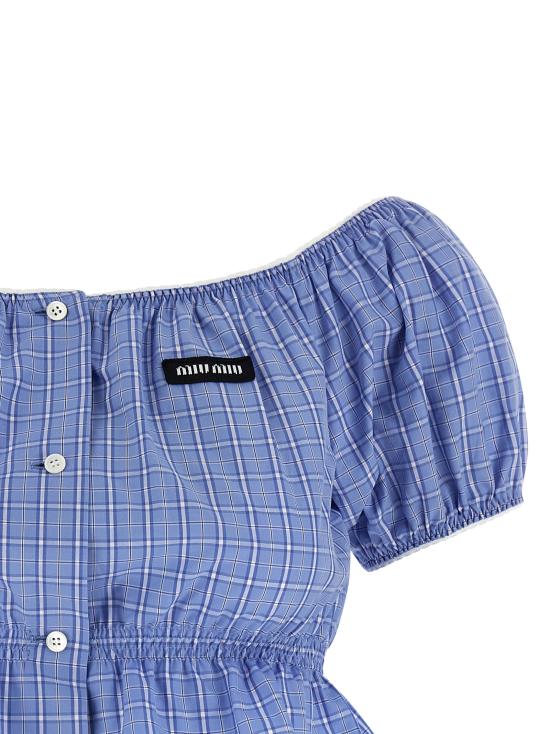 26SS 미우미우 체크 프린트 크롭 탑 MT2188SOOO183AF0076 Light Blue - MIU MIU