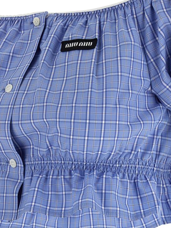 26SS 미우미우 체크 프린트 크롭 탑 MT2188SOOO183AF0076 Light Blue - MIU MIU