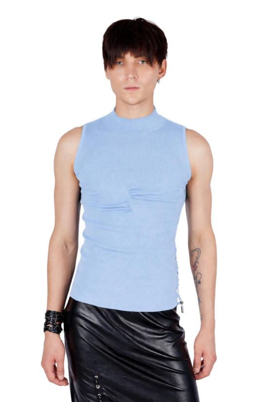  팡 뉴욕 민소매 티셔츠 팡 NYC 에센셜 러치드 조절 가능한 모크넥 탑 베이비 블루 - FANG NYC