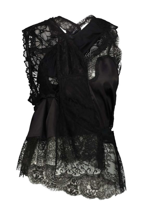  와타나베 준야 블라우스 준야 와타나베 패치워크 탑 블랙