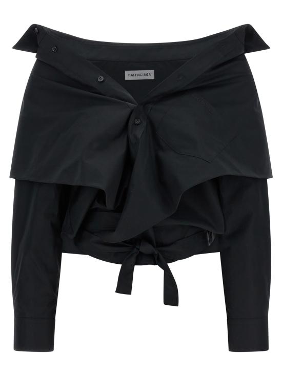  발렌시아가 민소매 티셔츠 오프숄더 크롭 셔츠 블랙