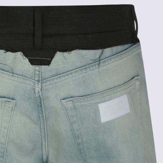  MM6 메종마르지엘라 데님 팬츠 메종 마르지엘라 MM6 라이트 블루 앤 블랙 코튼 진 - MM6 MAISON MARGIELA