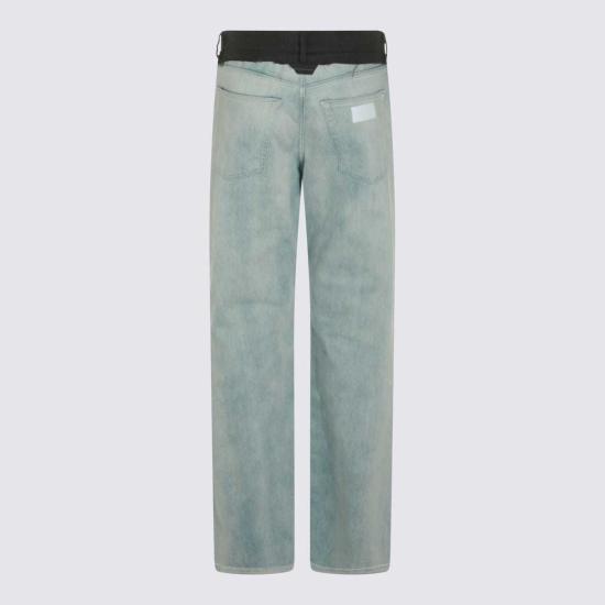  MM6 메종마르지엘라 데님 팬츠 메종 마르지엘라 MM6 라이트 블루 앤 블랙 코튼 진 - MM6 MAISON MARGIELA