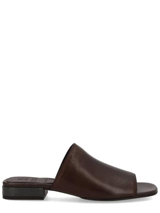  브루넬로 쿠치넬리 뮬/슬리퍼 가죽 , 장식 굽, 브라운 색상