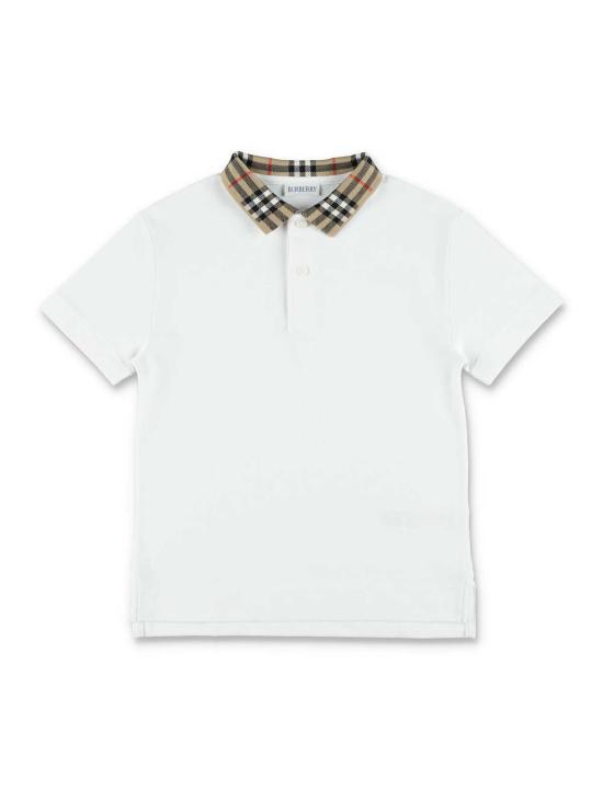  [키즈] 버버리 폴로 셔츠 키즈 코튼 폴로 셔츠 (체크 칼라, 화이트)