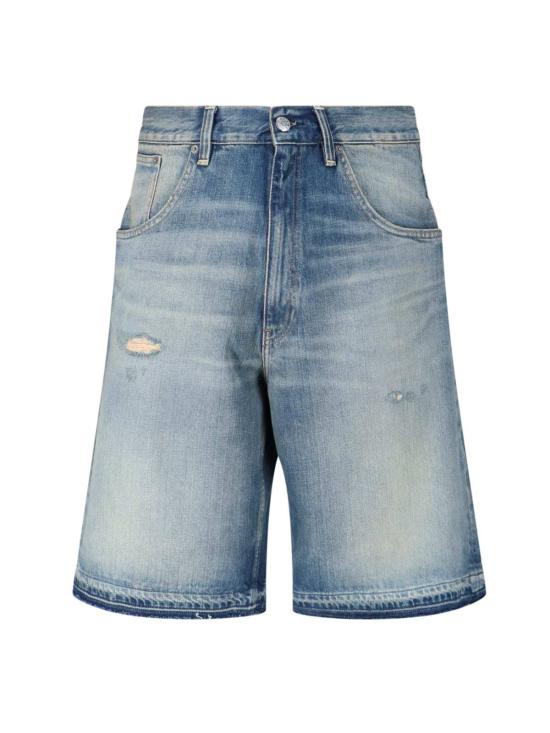  선플라워 데님 숏팬츠 슈퍼 와이드 데님 반바지 (블루)