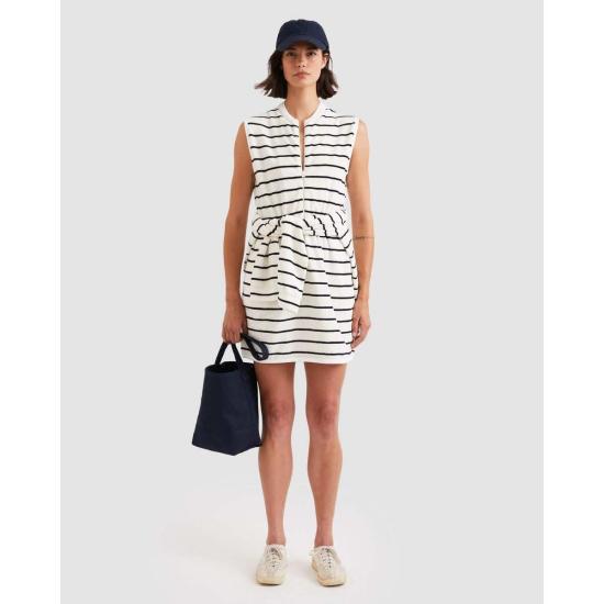  큘 숏 원피스 쿨레 테리 드레스 크림/네이비 - KULE
