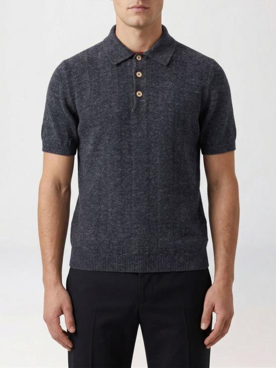 26SS 브루넬로 쿠치넬리 와이드 립 코튼 리넨니트 폴로셔츠 M2L707815 CGB23 Black