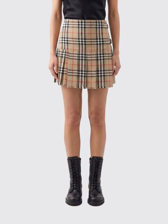 26SS 버버리 플리츠 체크 울 미니 킬트 스커트 8025832 Beige