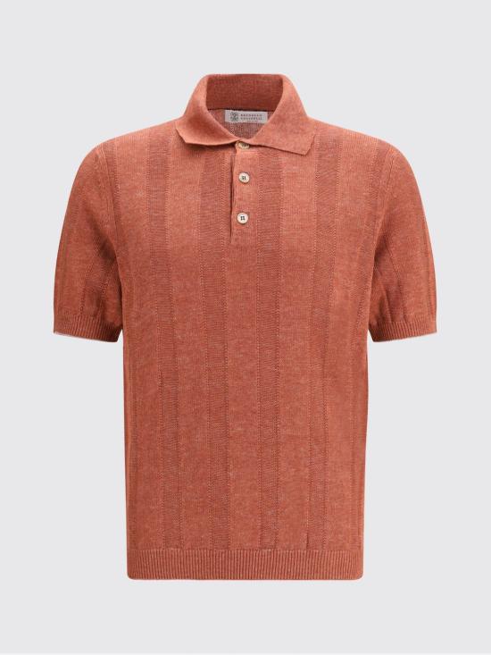 26SS 브루넬로 쿠치넬리 와이드 립 코튼 리넨니트 폴로셔츠 M2L707815 CYM65 Peach - BRUNELLO CUCINELLI