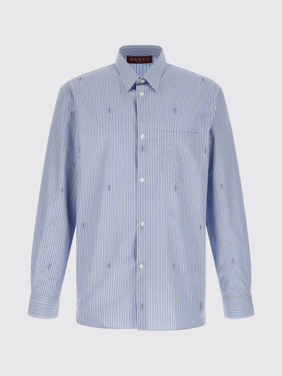 26SS 구찌 스트라이프 코튼 포플린 셔츠 852714ZAUBA 4061 Blue - GUCCI