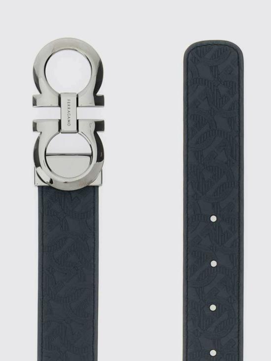 26SS 살바토레 페라가모 간치니 레더 벨트 675542 735830 NAVYNERO - SALVATORE FERRAGAMO