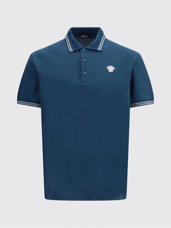 26SS 베르사체 폴로 티셔츠 10139101A09860 1UO60 Petroleum Blue - VERSACE