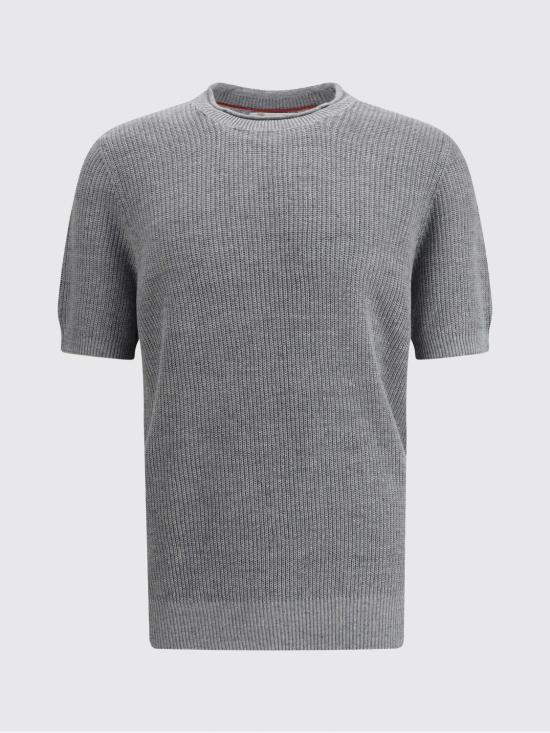 26SS 브루넬로 쿠치넬리 하프 잉글리시 립 리넨 코튼 니트 티셔츠 M2L707710 CYZ16 Grey - BRUNELLO CUCINELLI