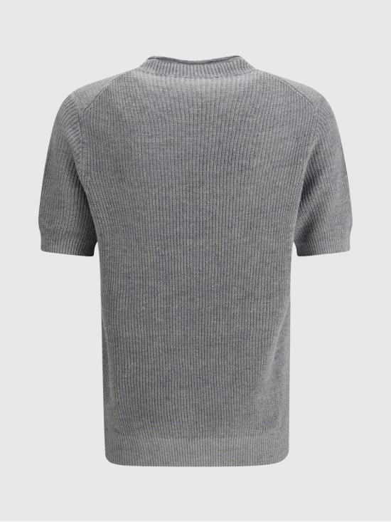 26SS 브루넬로 쿠치넬리 하프 잉글리시 립 리넨 코튼 니트 티셔츠 M2L707710 CYZ16 Grey - BRUNELLO CUCINELLI
