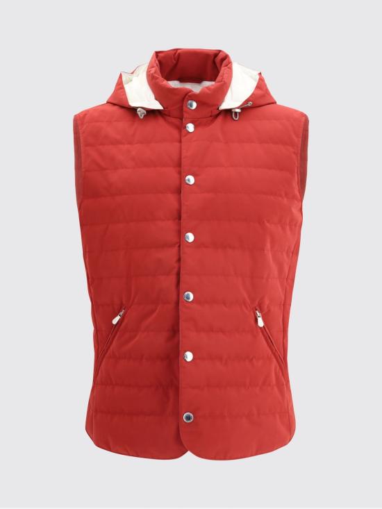 26SS 브루넬로 쿠치넬리 디테쳐블 후드 멤브레인 나일론 다운 베스트 MM4791696 CG249 Red - BRUNELLO CUCINELLI