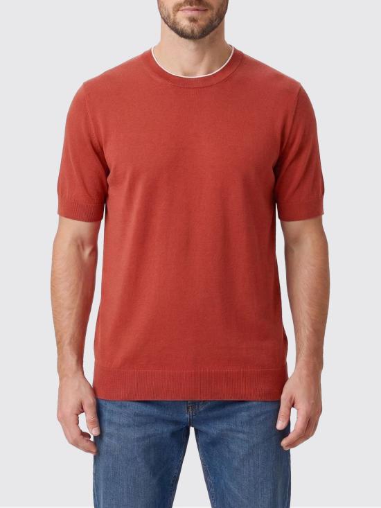 26SS 브루넬로 쿠치넬리 콘트라스트 디테일 코튼 니트 티셔츠 M29805200 CPP07 Strawberry