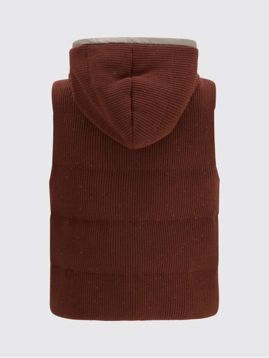 26SS 브루넬로 쿠치넬리 대즐링 코튼 잉글리시 립 니트 다운 베스트 M0DVT2142 CYW22 Burgundy - BRUNELLO CUCINELLI