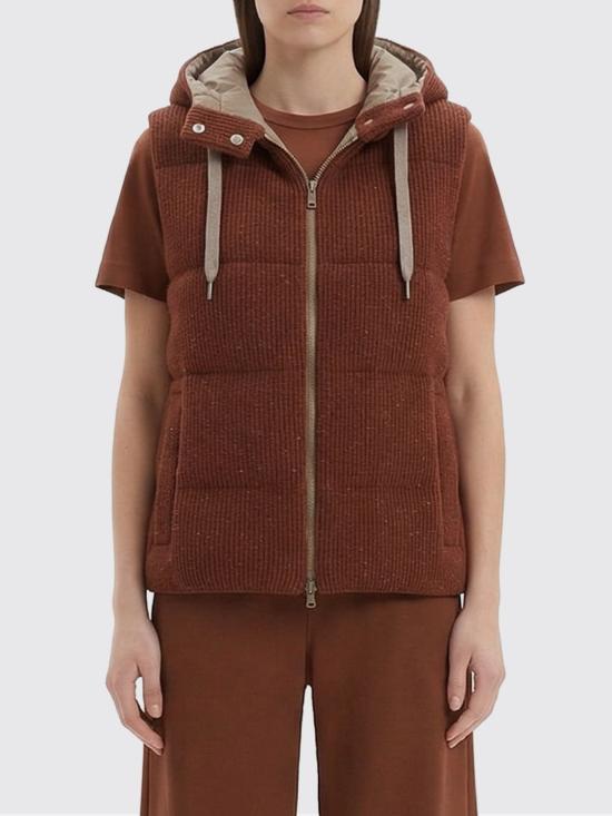 26SS 브루넬로 쿠치넬리 대즐링 코튼 잉글리시 립 니트 다운 베스트 M0DVT2142 CYW22 Burgundy