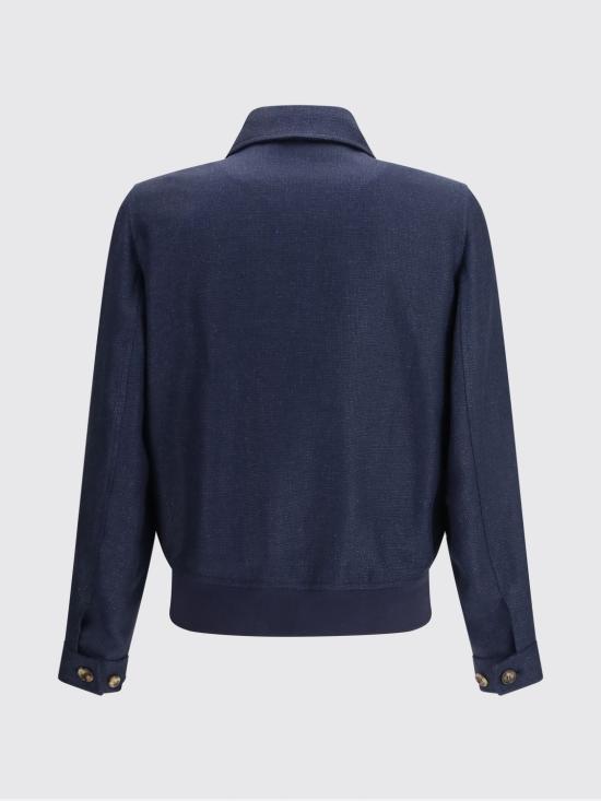 26SS 브루넬로 쿠치넬리 실크 리넨 울 믹스드 홉색 블루종 MZ4036581 C038 Navy - BRUNELLO CUCINELLI