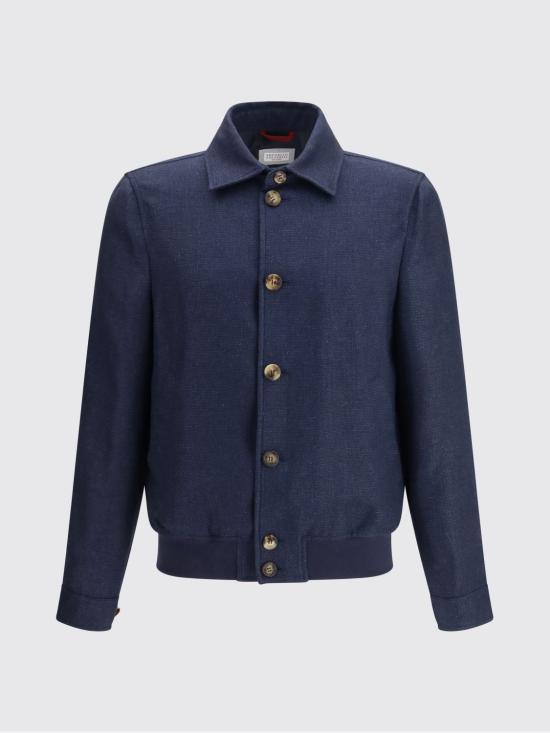 26SS 브루넬로 쿠치넬리 실크 리넨 울 믹스드 홉색 블루종 MZ4036581 C038 Navy - BRUNELLO CUCINELLI