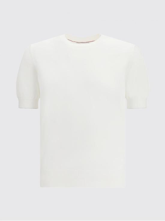 26SS 브루넬로 쿠치넬리 콘트라스트 디테일 코튼 니트 티셔츠 M29805200 CO312 Smoke Grey - BRUNELLO CUCINELLI