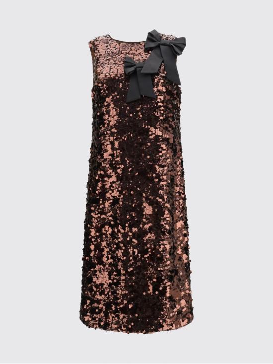 26SS 가니 시퀸 보우 숄더 미디 드레스 A1030202 ZWX Brown - GANNI