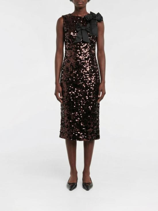 26SS 가니 시퀸 보우 숄더 미디 드레스 A1030202 ZWX Brown