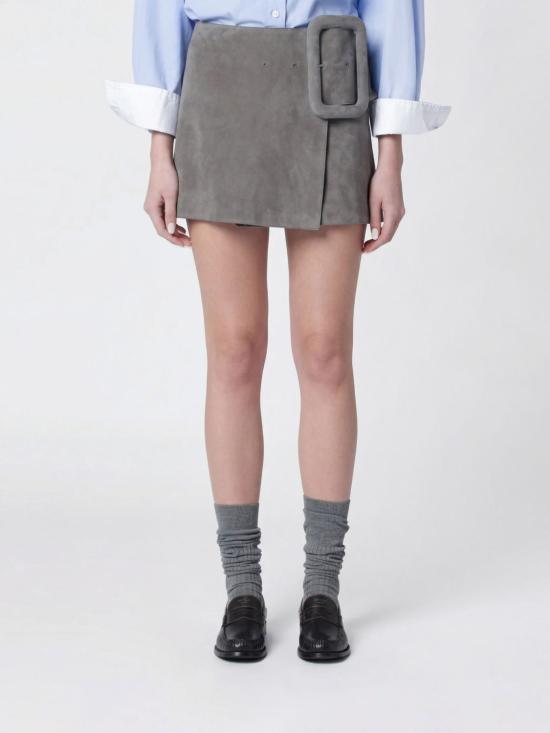 26SS 아미 고트 레더 빅 버클 벨티드 미니 스커트 FSK464LH0059 0516 Grey