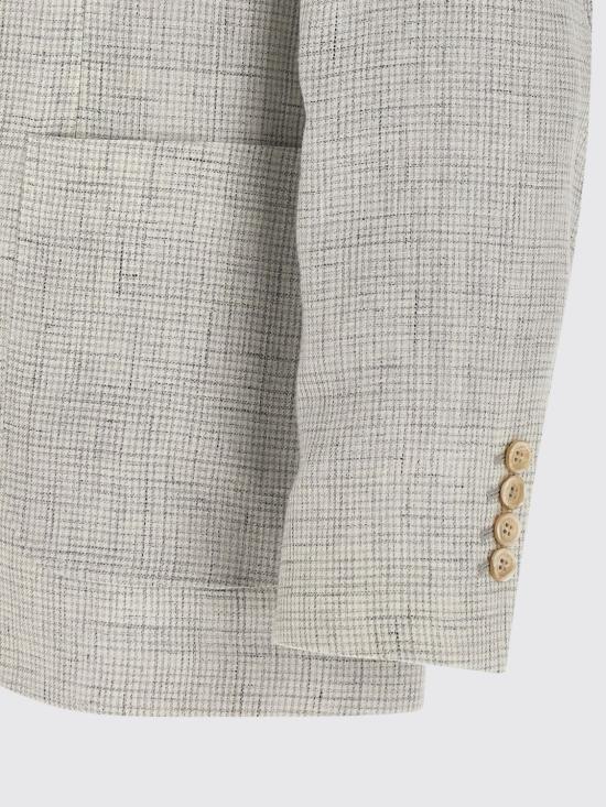 26SS 브루넬로 쿠치넬리 패치 포켓 하운드투스 디컨스트럭티드 리넨 블레이저 MZ4187BND C2839 White - BRUNELLO CUCINELLI