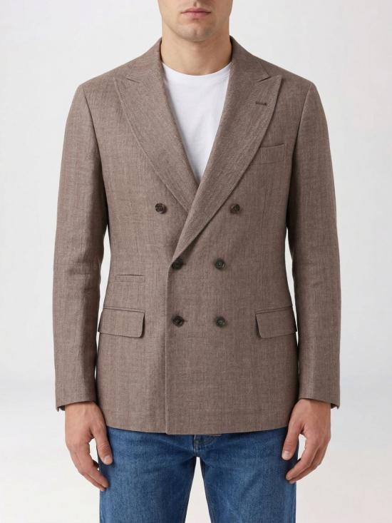 26SS 브루넬로 쿠치넬리 리넨 버진 울 블렌디드 셰브런 원 하프 브레스티드 디컨스트럭티드 블레이저 MZ4087BPD C009 Beige