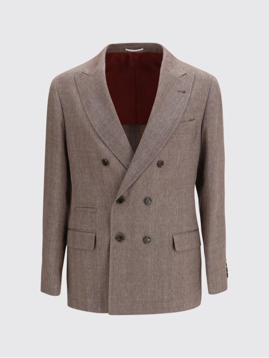 26SS 브루넬로 쿠치넬리 리넨 버진 울 블렌디드 셰브런 원 하프 브레스티드 디컨스트럭티드 블레이저 MZ4087BPD C009 Beige - BRUNELLO CUCINELLI