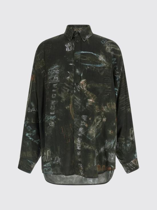 26SS 발렌시아가 워시드 크레용 올오버 롱 슬리브 코쿤 셔츠 857811TTL78 1055 Black