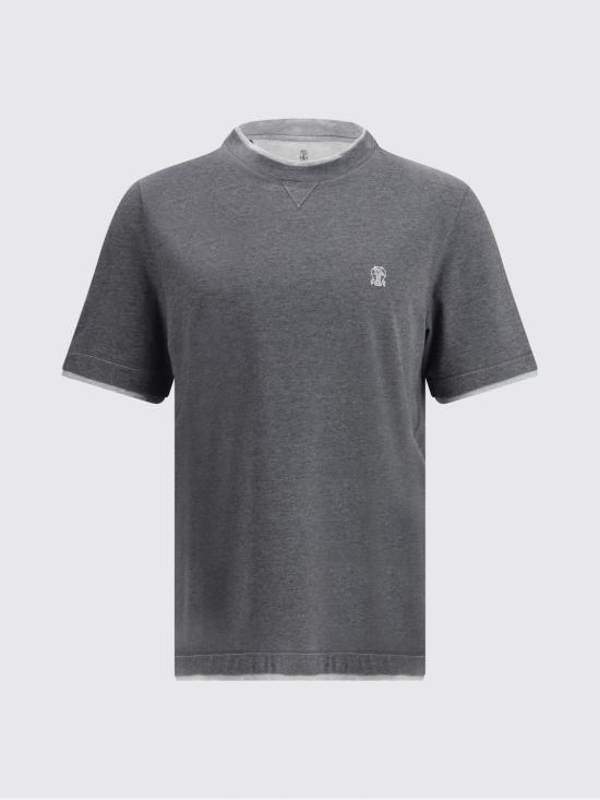 26SS 브루넬로 쿠치넬리 레이어링 코튼 저지 크루넥 티셔츠 M0B137451G CI900 Lead - BRUNELLO CUCINELLI