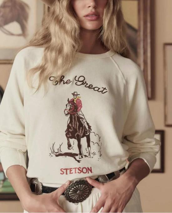  더 그레이트 스웨터 위대한. 스텟슨 그래픽 화이트 컬리지 스웨트셔츠 - THE GREAT