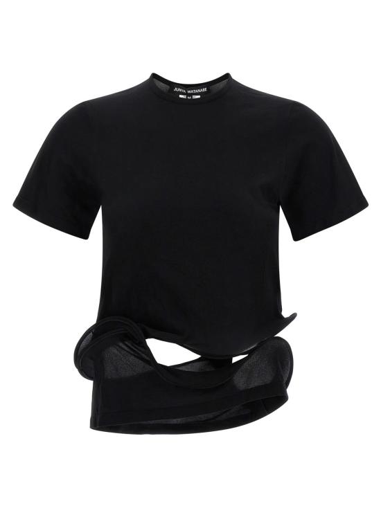  와타나베 준야 반팔 티셔츠 조각 배경 티셔츠 블랙