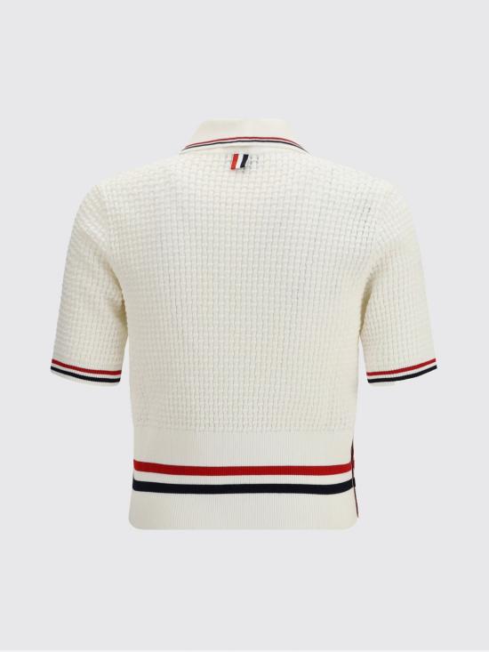 26SS 톰브라운 플로트 리플 스티치 RWB 스트라이프 폴로 MKP155A Y3009 100 WHITE DOM - THOM BROWNE