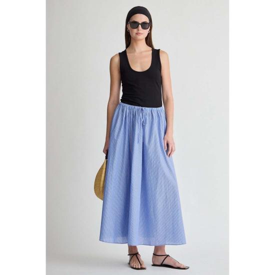  어피스 어파트 롱 스커트 Apiece Apart Hanne Tie Maxi Skirt Microstripe Blue & Cream - APIECE APART