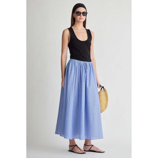  어피스 어파트 롱 스커트 Apiece Apart Hanne Tie Maxi Skirt Microstripe Blue & Cream